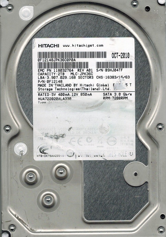 Hitachi HUA722020ALA330 P/N: 0F12148 MLC: JPK36C 2TB