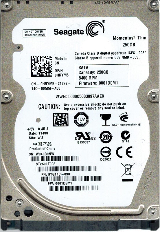 Seagate ST250LT003 F/W: 0001DEM1 P/N: 9YG14C-030 WU 250GB