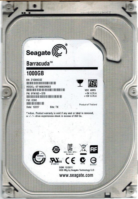 Seagate ST1000DM003 P/N: 9YN162-570 F/W: CC9C 1TB TK