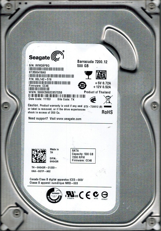 Seagate ST3500418AS F/W: CC46 P/N: 9SL142-516 500GB TK
