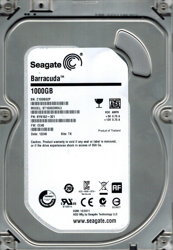 Seagate ST1000DM003 P/N: 9YN162-301 F/W: CC48 1TB TK