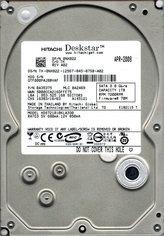 Hitachi HDS721010KLA330 P/N: 0A35375 MLC: BA2469 1TB