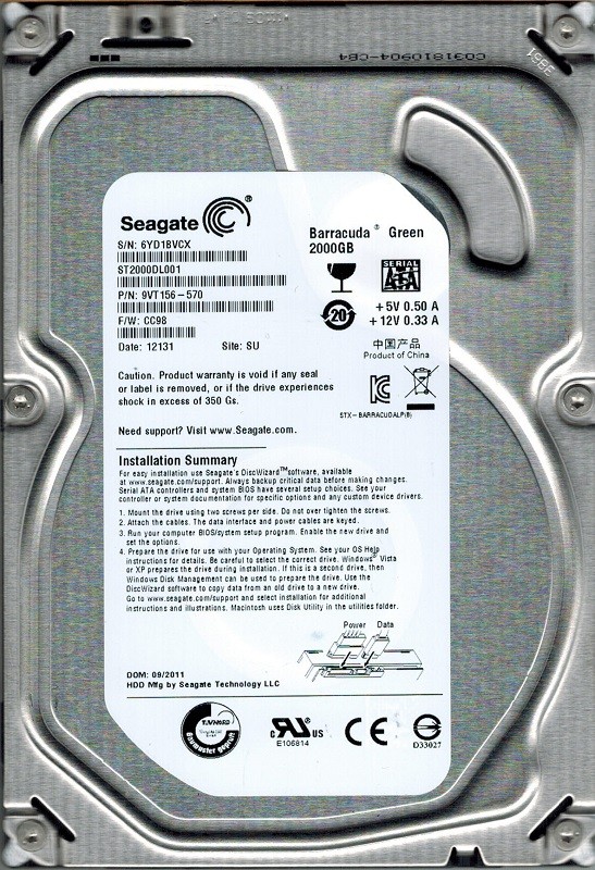 Seagate ST2000DL001 F/W: CC98 P/N: 9VT156-570 SU 2TB