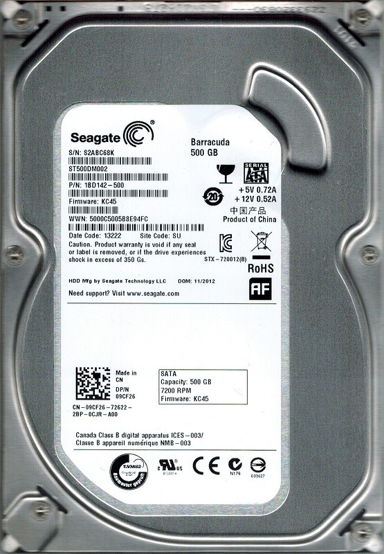Seagate ST500DM002 P/N: 1BD142-500 F/W: KC45 SU 500GB