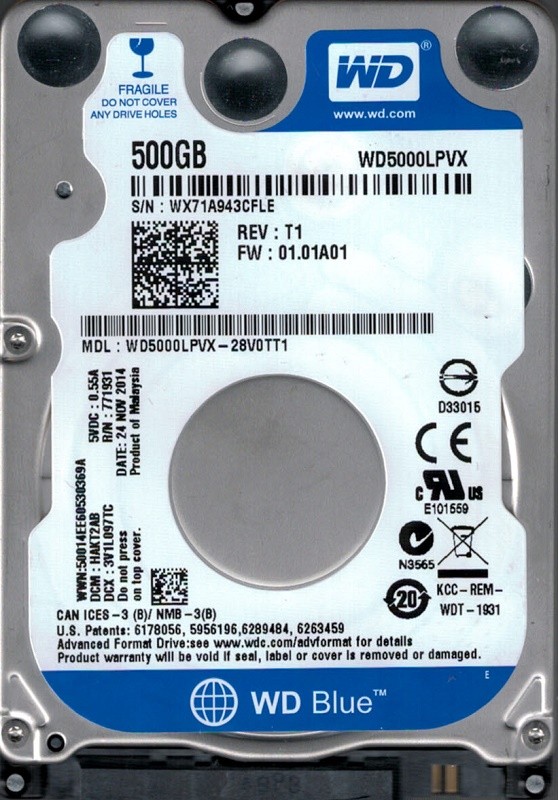 Western Digital WD5000LPVX-28V0TT1 500GB DCM: HAKT2AB WX71A