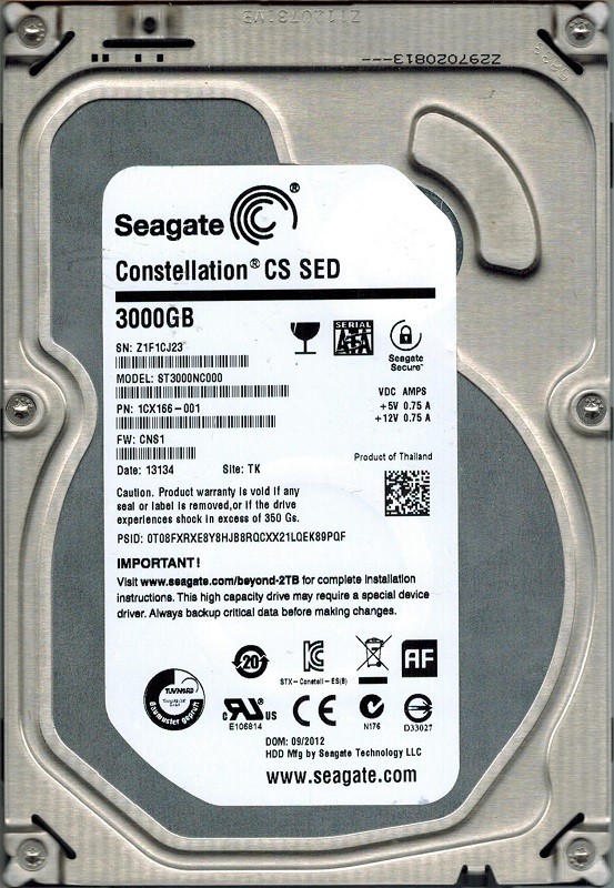 Seagate ST3000NC000 P/N: 1CX166-001 F/W: CNS1 3TB TK
