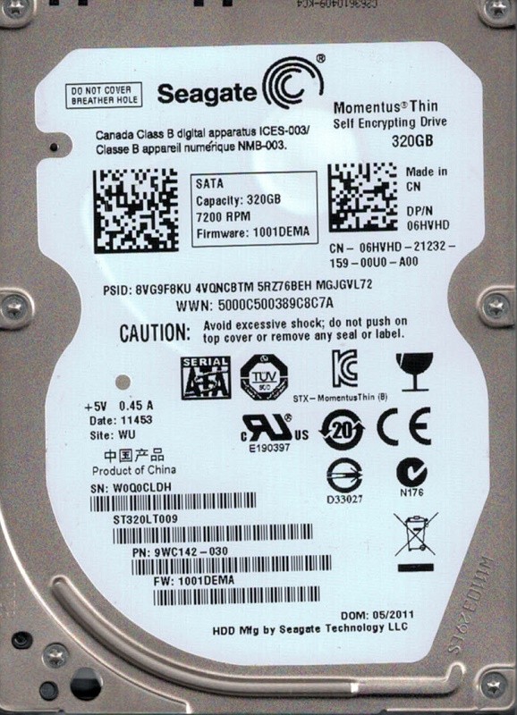 Seagate ST320LT009 P/N: 9WC142-030 F/W: 1001DEMA 320GB WU