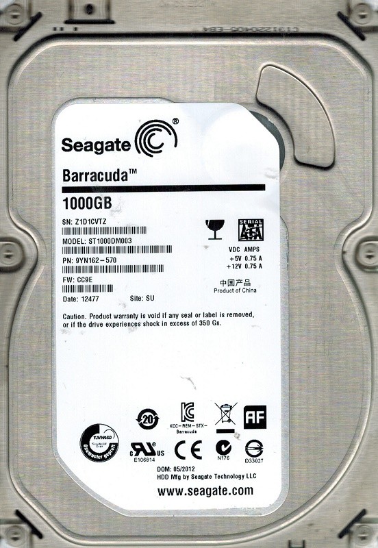 Seagate ST1000DM003 P/N: 9YN162-570 F/W: CC9E SU 1TB