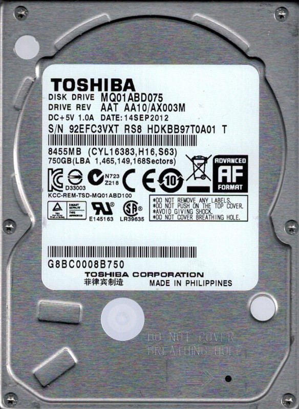 Toshiba MQ01ABD075 750GB AAT AA10/AX003M PHILIPPINES
