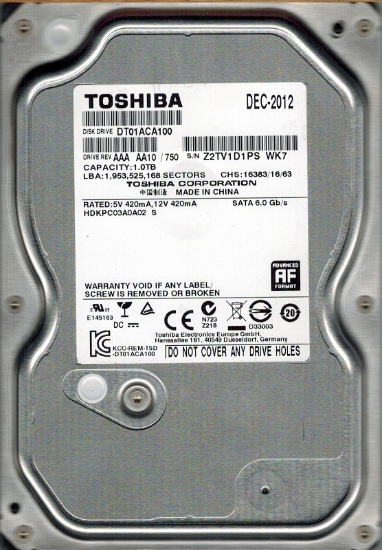 Toshiba DT01ACA100 AAA AA10 / 750 1TB