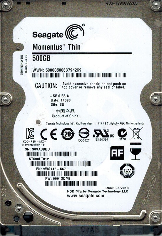 Seagate ST500LT012 P/N: 9WS142-567 F/W: 0001SDM1 SU 500GB