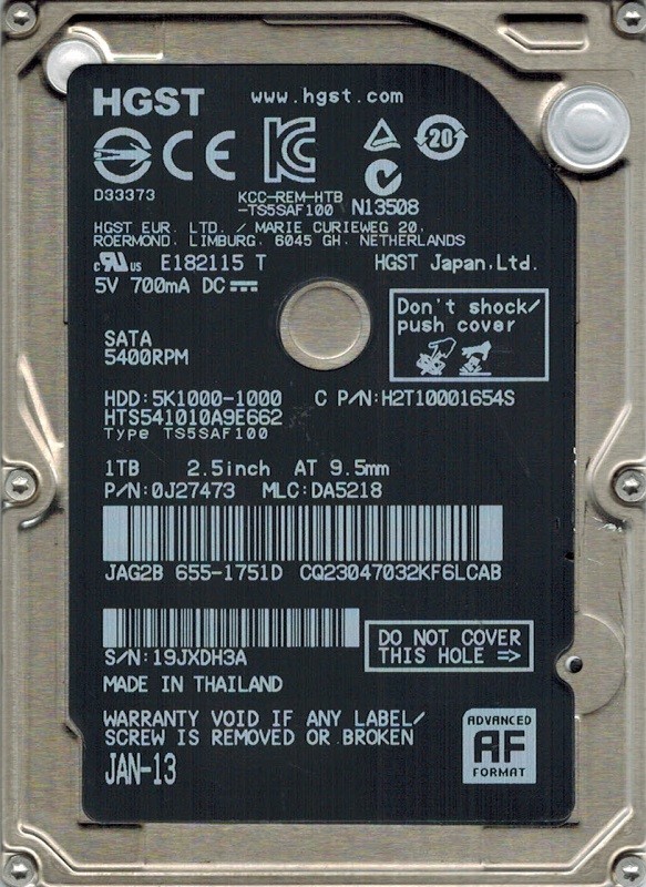 Hitachi HTS541010A9E662 P/N: 0J27473 MLC: DA5218  1TB