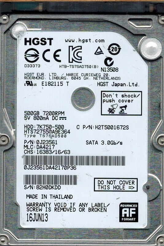 Hitachi HTS727550A9E364 P/N: 0J23561 MLC: DA4217 500GB