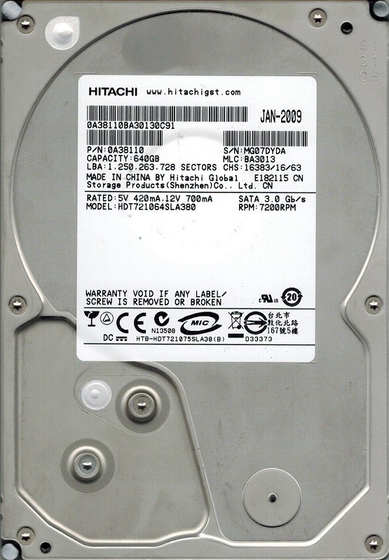 Hitachi HDT721064SLA380 P/N: 0A38110 MLC: BA3013 640GB