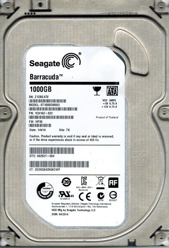 Seagate ST1000DM003 P/N: 1CH162-022 F/W: HP36 TK 1TB
