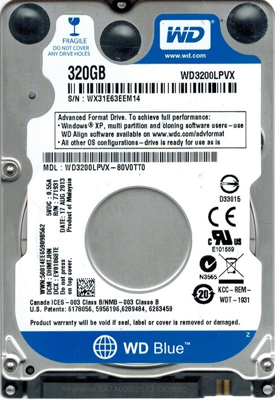 Western Digital WD3200LPVX-80V0TT0 320GB DCM: DHMTJHN