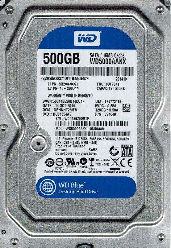 Western Digital WD5000AAKX-08U6AA0 DCM: DBNNHT2MEB 500GB