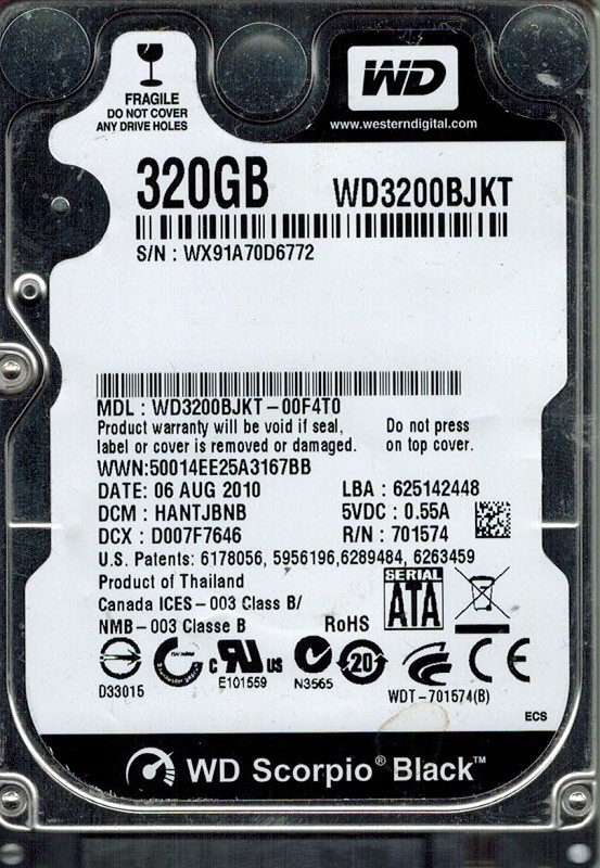 Western Digital WD3200BJKT-00F4T0  DCM: HANTJBNB 320GB