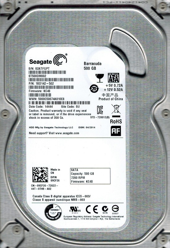 Seagate ST500DM002 P/N: 1BD142-502 F/W: KC48 500GB SU