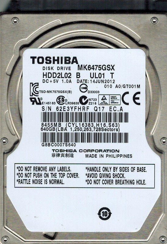 MK6475GSX Toshiba 640GB HDD2L02 B UL01 T PHILIPPINES