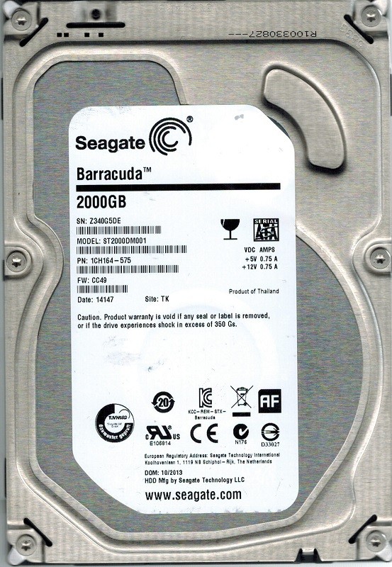 Seagate ST2000DM001 F/W: CC49 P/N: 1CH164-575 TK 2TB Z34