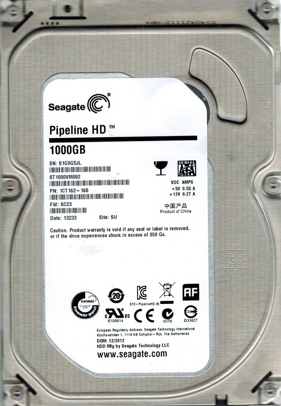 Seagate ST1000VM002 P/N: 1CT162-160 F/W: SC23 SU 1TB