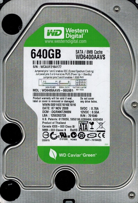 Western Digital WD6400AAVS-00G9B1 DCM: DGRNNT2MBN 640GB