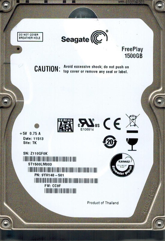Seagate ST1500LM003 P/N: 9YH148-501 F/W: CC9F 1.5TB TK