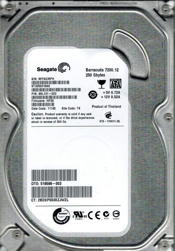 Seagate ST3250318AS P/N: 9SL131-023 F/W: HP35 250GB TK