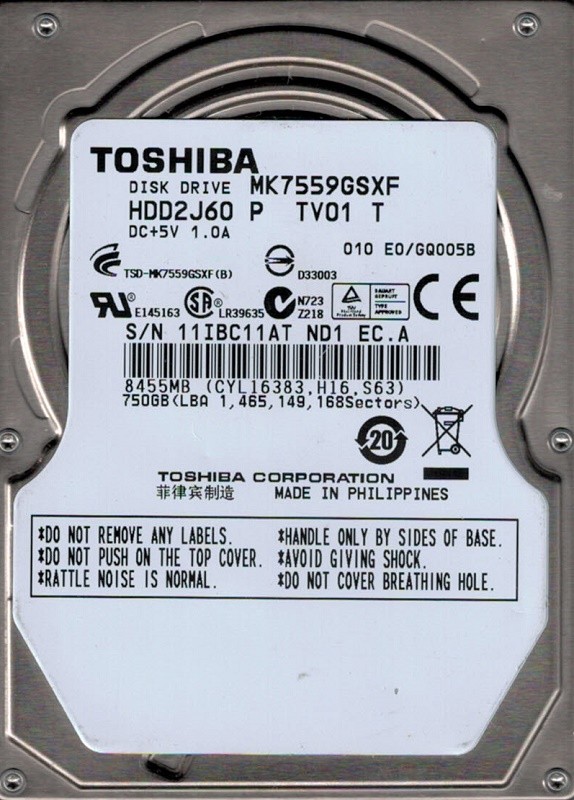 MK7559GSXF HDD2J60 P TV01 T Toshiba 750GB