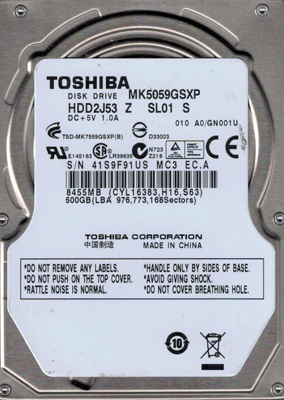 Toshiba MK5059GSXP HDD2J53 Z SL01 S 500GB CHINA