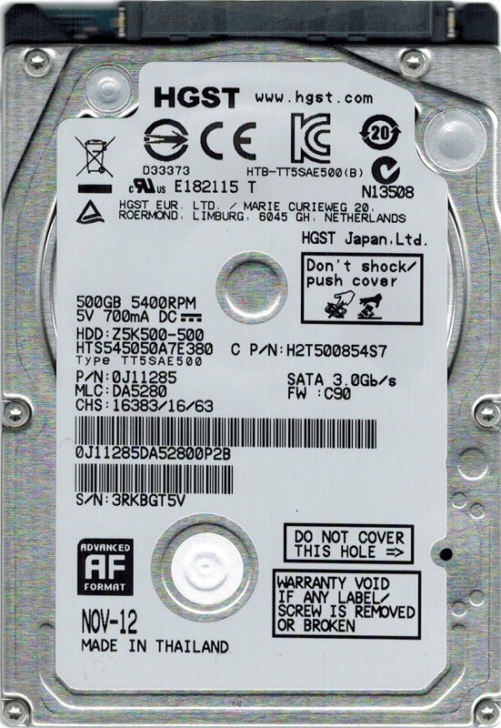 Hitachi HTS545050A7E380 P/N: 0J11285 MLC: DA5280 500GB