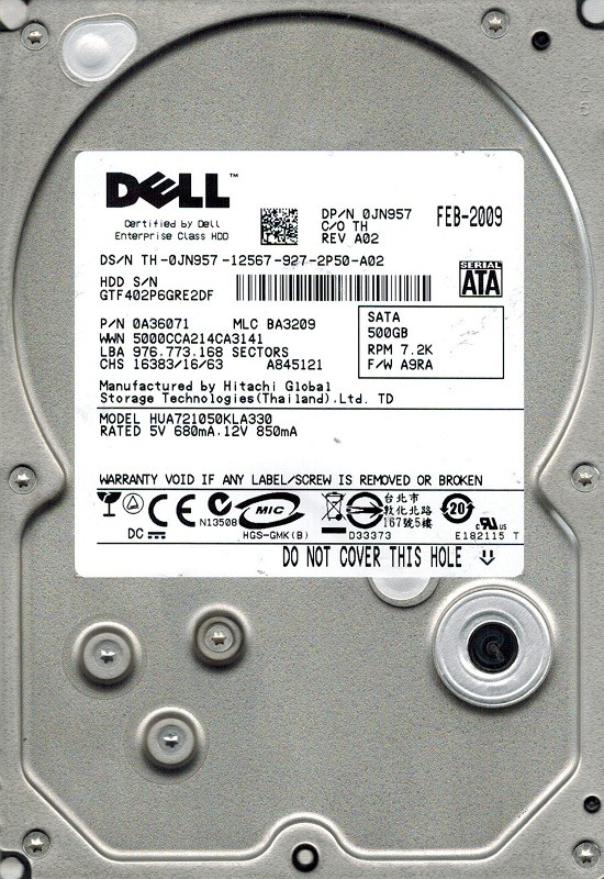 Hitachi HUA721050KLA330 P/N: 0A36071 MLC: BA3209 500GB DELL