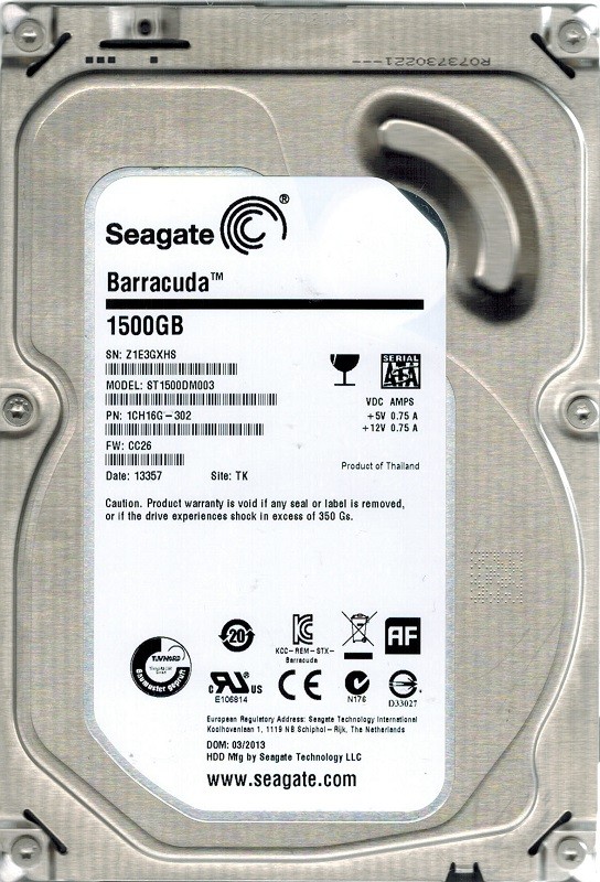 Seagate ST1500DM003 F/W: CC26 P/N: 1CH16G-302 TK 1.5TB