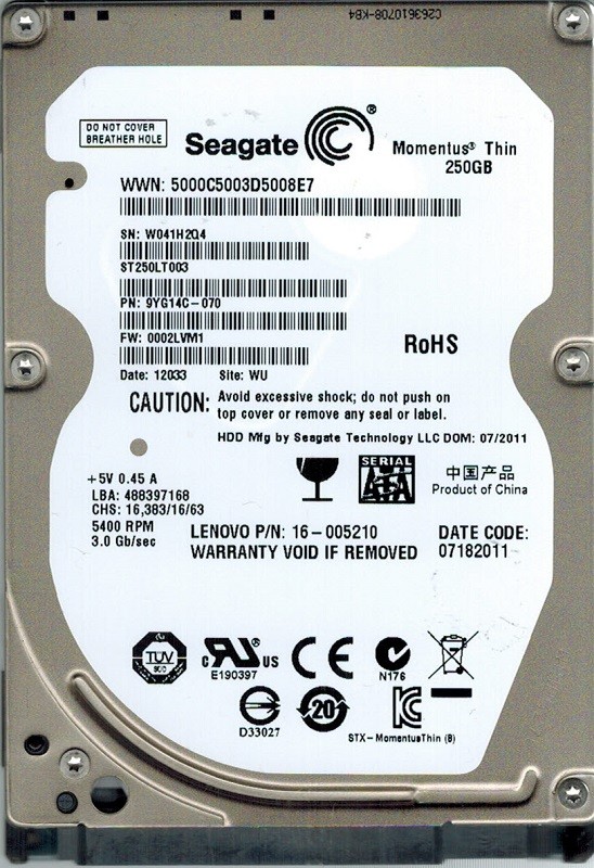 Seagate ST250LT003 P/N: 9YG14C-070 F/W: 0002LVM1 WU 250GB