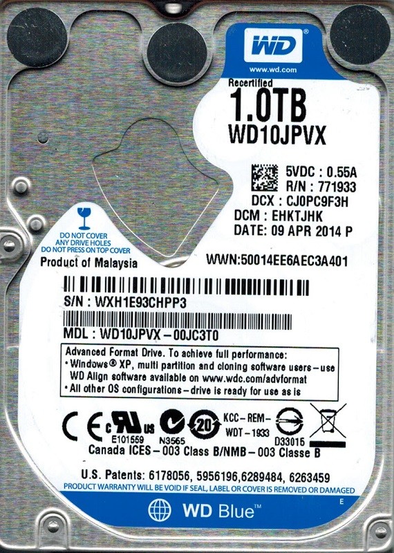 Western Digital WD10JPVX-00JC3T0 1TB DCM: EHKTJHK