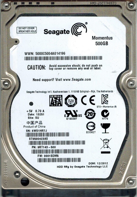 Seagate ST9500423AS P/N: 9RT143-500 F/W: 0001SDM5 500GB SU
