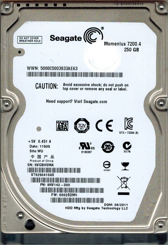Seagate ST9250410AS P/N: 9HV142-300 F/W: 0002SDM1 250GB WU