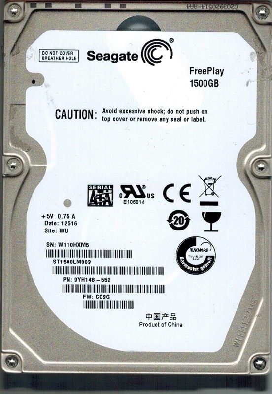 Seagate ST1500LM003 P/N: 9YH148-552 F/W: CC9G 1.5TB WU