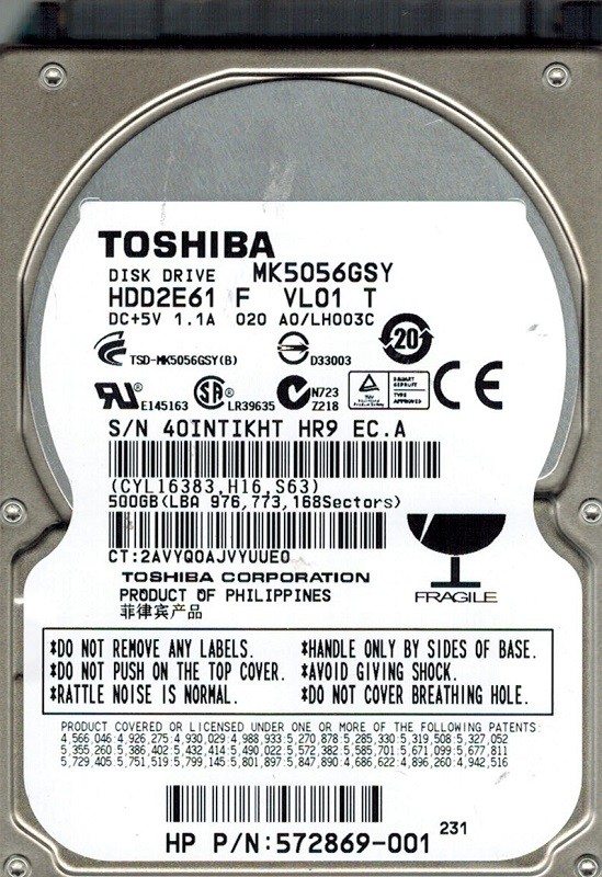 Toshiba MK5056GSY HDD2E61 F VL01 T F/W: A0/LH003C PHILIPPINES
