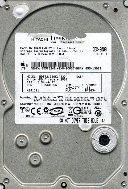 Hitachi HDS721010KLA330 P/N: 0A35856 MLC: BA2634 MAC 1TB APPLE