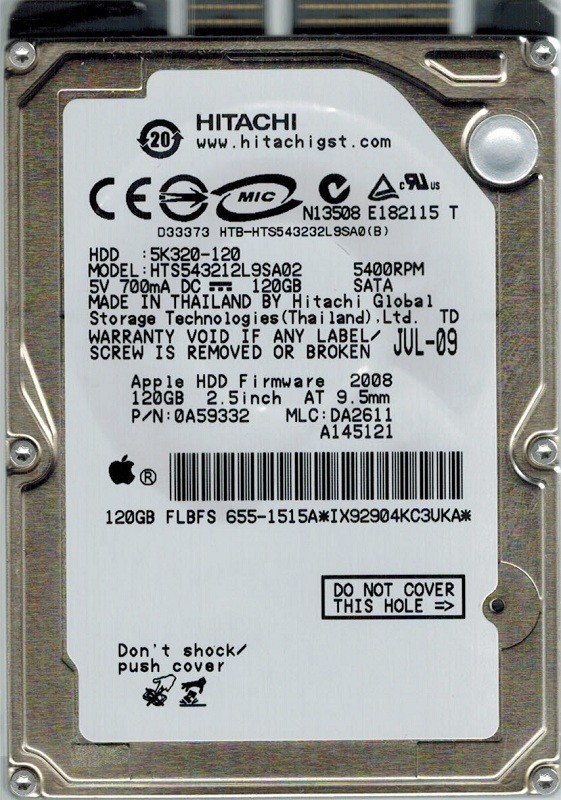 Hitachi HTS543212L9SA02 120GB P/N: 0A59332 MLC: DA2611