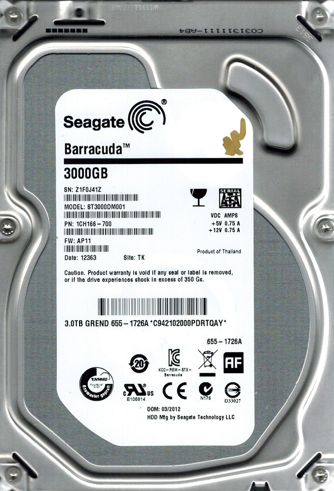 Seagate ST3000DM001 F/W: AP11 P/N: 1CH166-700 TK 3TB