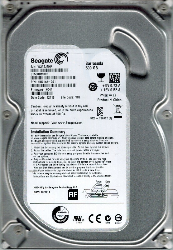 Seagate ST500DM002 P/N: 1BD142-301 F/W: KC44 WU 500GB