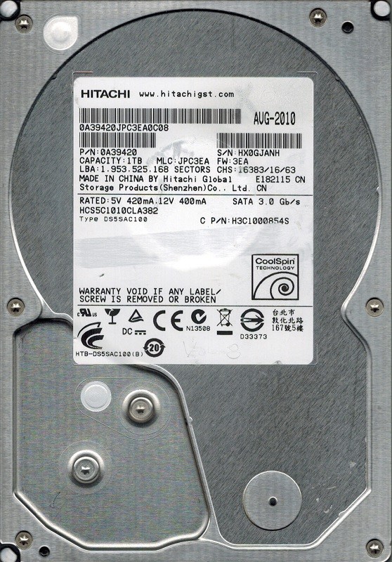 Hitachi HCS5C1010CLA382 P/N: 0A39420 MLC: JPC3EA 1TB