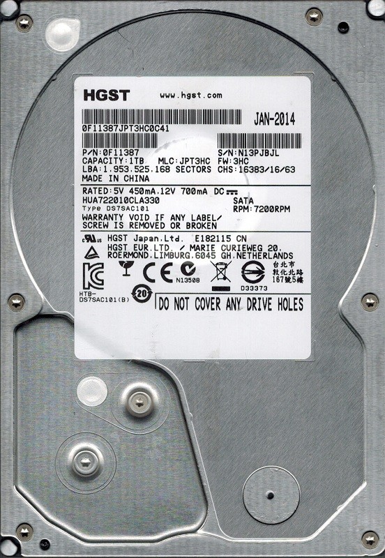 HGST HUA722010CLA330 P/N: 0F11387 MLC: JPT3HC 1TB 