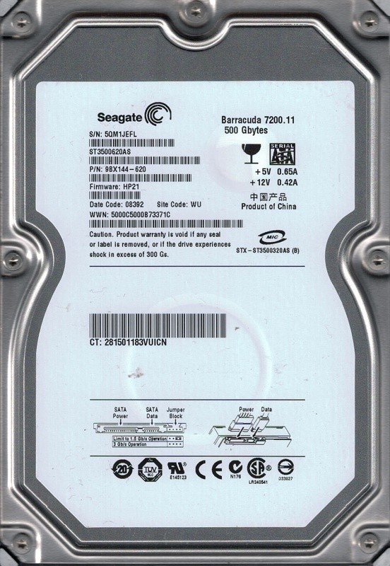 Seagate ST3500620AS P/N: 9BX144-620 F/W: HP21 500GB WU