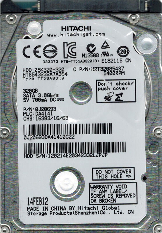 Hitachi HTS543232A7A384 MLC: DA4141 P/N: 0J20693 320GB