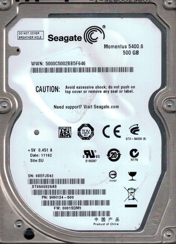 Seagate ST9500325AS P/N: 9HH134-500 F/W: 0001SDM1 500GB SU