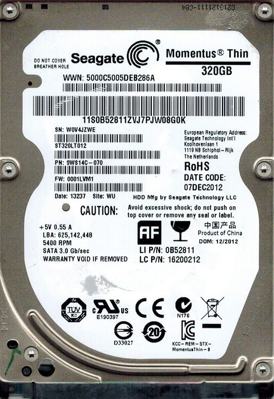 Seagate ST320LT012 P/N: 9WS14C-070 F/W: 0001LVM1 WU 320GB
